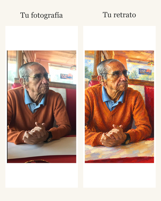 Una fotografía original y su retrato digital en estilo óleo luminoso