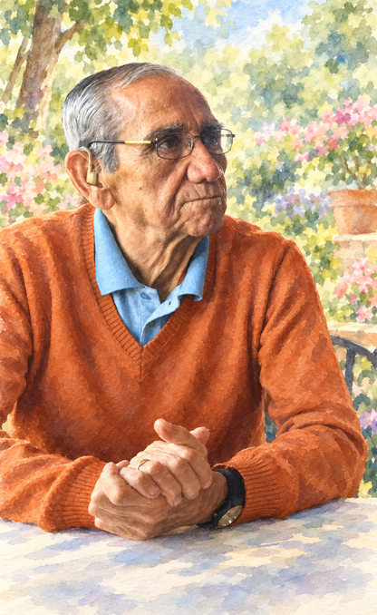 Retrato personalizado en acuarela realista de un hombre sentado — Trazo Vida