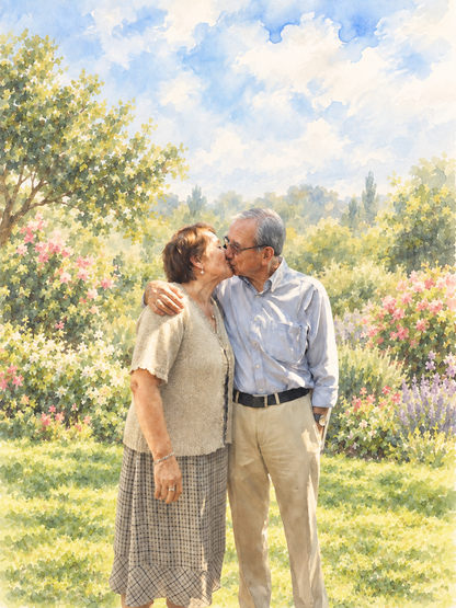 Trazo Vida — Acuarela realista — pareja — retrato